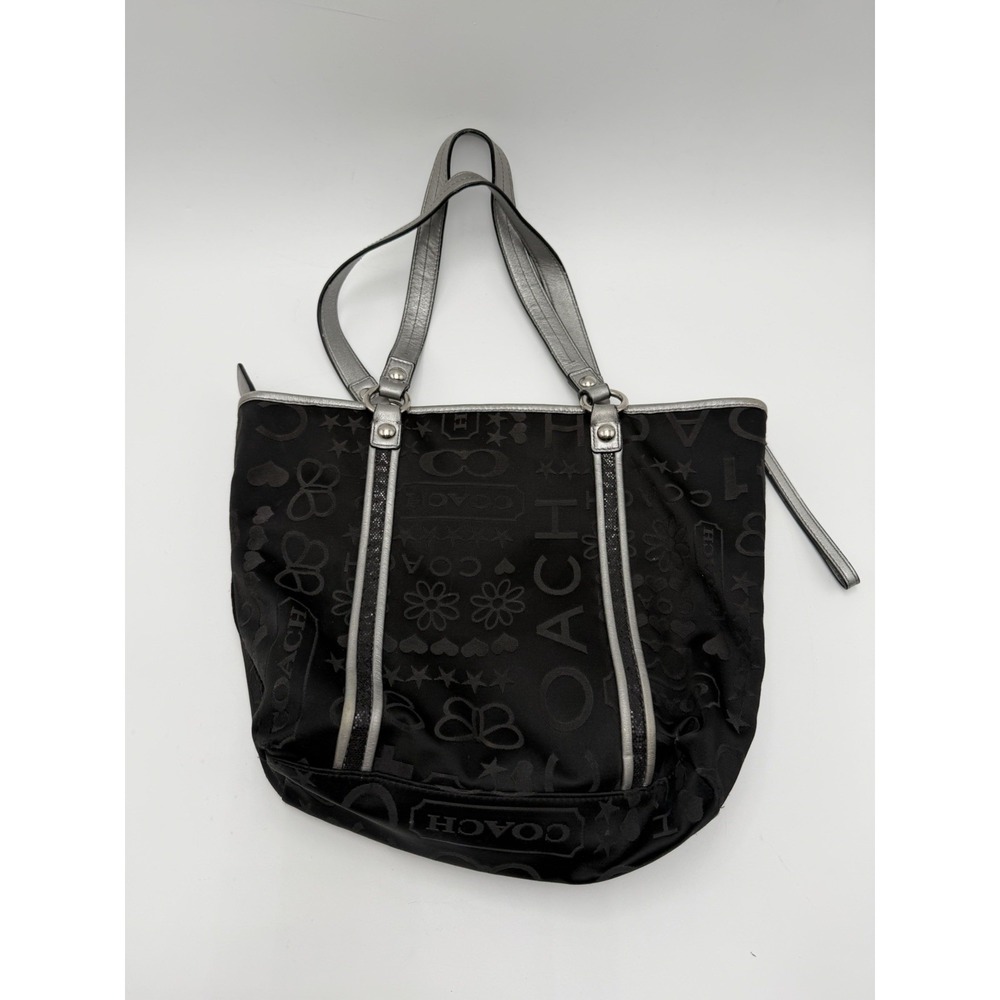 Coach Black Silver Logo Shoulder Bag Purse Silver Hardware Lined Y2K
